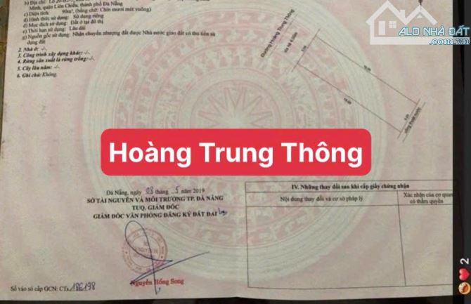 Bán Đất Mặt tiền đường 10.5m Hoàng Trung Thông Ngay cổng bệnh viện Hoà Minh - Liên Chiểu