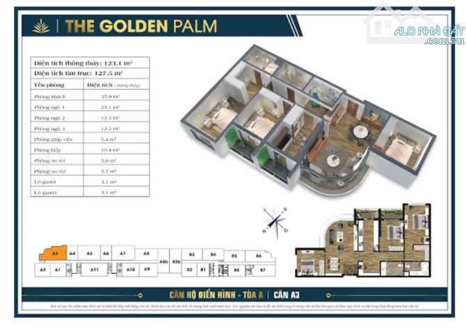 Căn hộ  Tháp A Chung cư Golden Palm 21 Lê Văn Lương 125M 3PN: 11.08 tỷ Full Nội Thất xịn