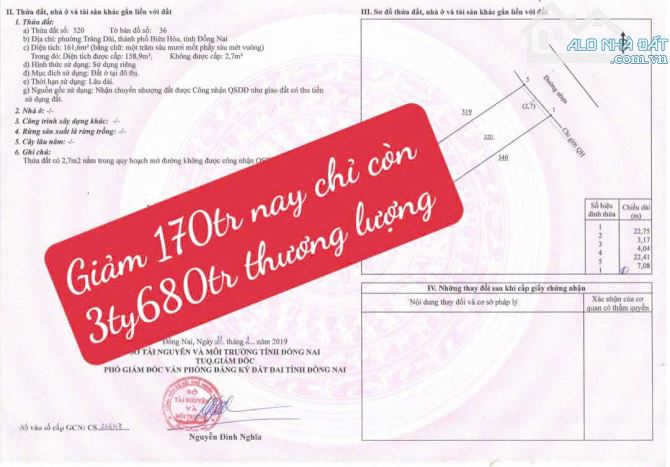 Bán lô biệt thự gần chợ Phú Thọ - Trảng Dài, đường nhựa 6m chỉ 3 tỷ 680 - 1