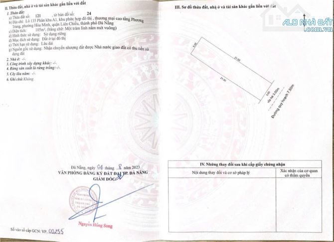 Bán lô đất Trần Minh Tông - Khu A1 Phương Trang - đà nẵng