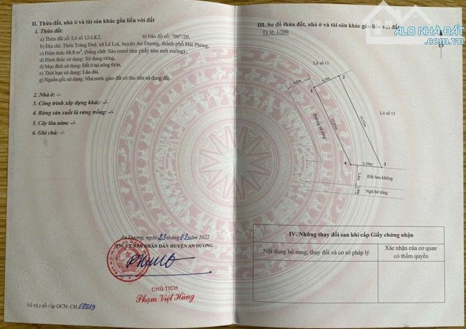 Bán 68,8m2 đất Tràng Duệ Lê Lợi An Dương