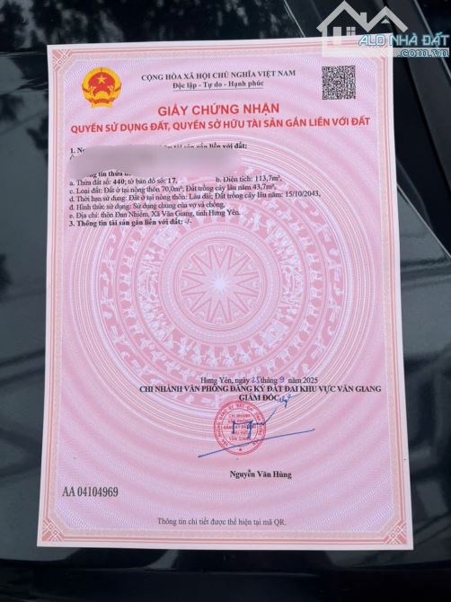 🌺🌺Chính chủ gửi bán 96,7 m full thổ cư tại Đan Nhiễm văn  Giang Hưng yên . Đường ô tô và - 1