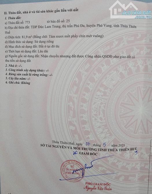 Bán đất mặt tiền Lê Văn Trĩ - Tỉnh Lộ 10C trung tâm Phú Đa. - 1