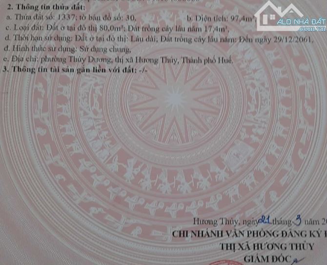 Bán đất MT Phùng Lưu - Thủy Dương - Huế - 1