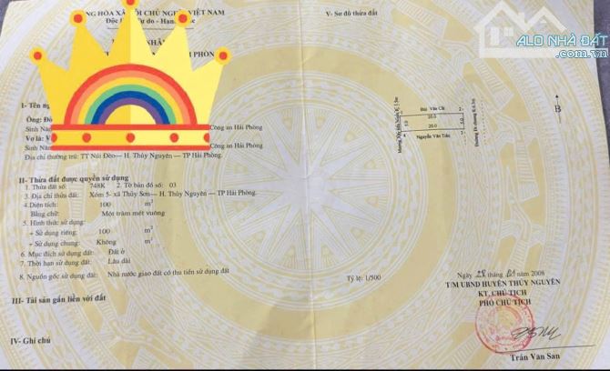 BÁN ĐẤT THỔ CƯ – TRUNG TÂM THỦY SƠN – P THỦY NGUYÊN TP - Hải Phòng 100m2  📍 Vị trí: thôn - 3