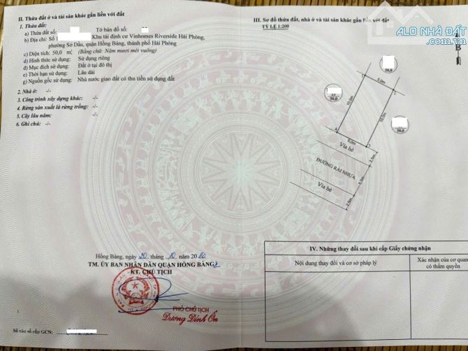 Bán lô đất kích thước đẹp 50m2 mặt tiền 5m đường 11m trong khu phân lô Hồng Bàng