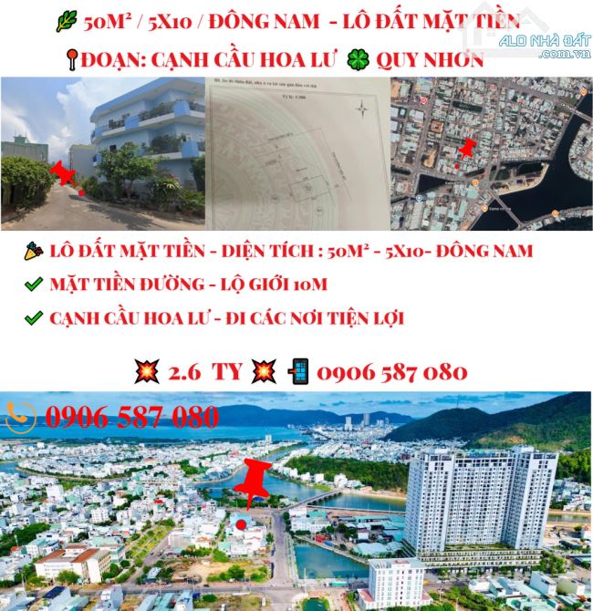🎉 Lô đất Mặt tiền-50m² - 5x10- Đông Nam📍 Đoạn: cạnh Cầu Hoa Lư - đi các nơi tiện lợi - 1