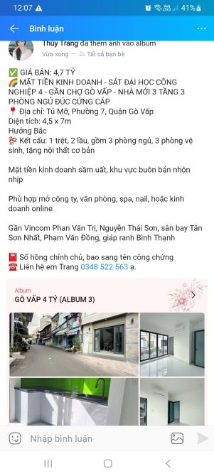 Nhà mặt tiền đường Tú Mỡ Phường 7 ngang 4m5 có 3 tầng 3 phòng giá 4 tỷ 700 SHR Quận Gò Vấp - 7
