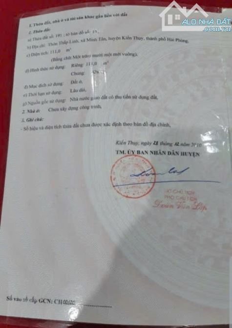 Bán đất Minh Tân - Kiến Thụy - Hải Phòng
