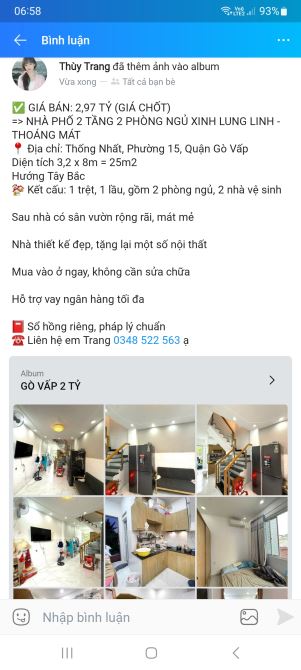 Bán nhà đường Thống Nhất Phường 15 Quận Gò Vấp 25m2 giá 2 tỷ 970 có 2 tầng 2 phòng ngủ