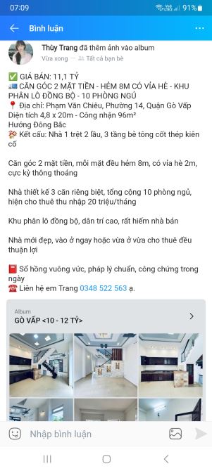 Lô góc siêu khủng gần 100m2 đường 8m có vỉa hè 10 phòng giá 11,1 tỷ Phạm văn Chiêu Gò Vấp