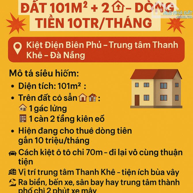KIỆT ĐIỆN BIÊN PHỦ - MUA 1 ĐƯỢC 2 – ĐẤT 101M² + 2 🏠 – DÒNG TIỀN 10TR/THÁNG