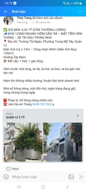 Biệt thự 125m2 giá 5 tỷ 350 hẻm xe tải thông ngang khủng 6m6 Phường Trung Mỹ Tây Quận 12