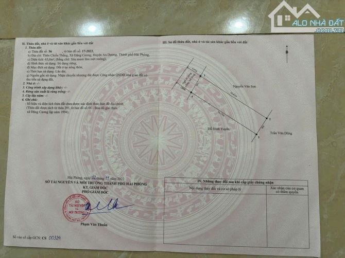 65M2 NGANG 4M ĐẤT TẠI CHIẾN THẮNG, ĐẶNG CƯƠNG, AN DƯƠNG - CÁCH MẶT ĐƯỜNG 30M.