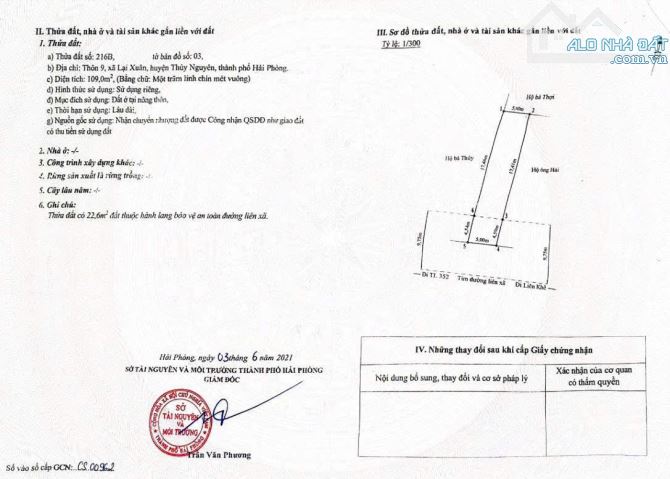 109m2 mặt đường liên xã Việt Khê - Tp. Hải Phòng giá chỉ 1,x tỷ