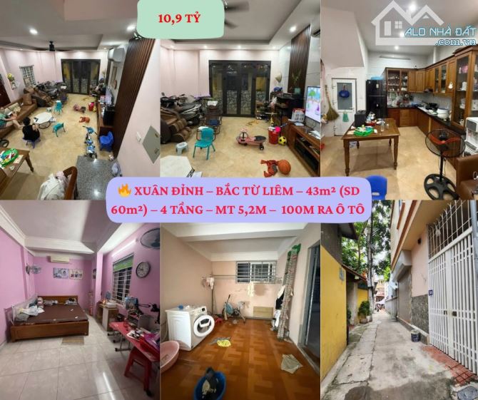 XUÂN ĐỈNH – BẮC TỪ LIÊM – 43m² (SD 60m²) – 4 TẦNG – MT 5,2M – NGÕ THÔNG – 10.9 TỶ