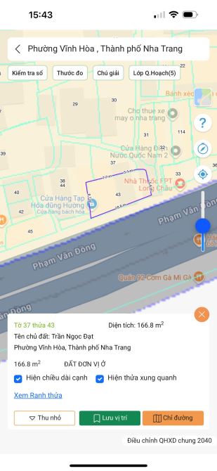Lô đất cực đẹp mặt tiền Phạm Văn Đồng, Bắc Nha Trang - 166,8m² ngang 18m