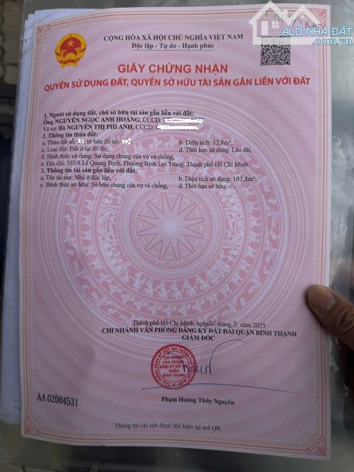 Nhà 4 tầng 3x10m nở hậu 3.6m 4PN 3WC, 353/8 Lê Quang Định 5.68 tỷ
