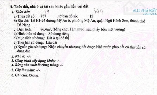 ĐẤT MẶT TIỀN MỸ AN 6 -  4,8MX18M, 86M2