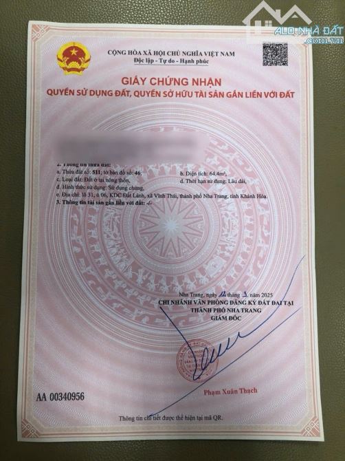Bán đất thổ cư 100% - gần Sun Group Nha Trang - đường mặt tiền rộng 22m - dân cư đông - 1