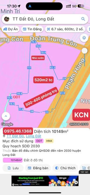 BÁN 1HA ĐẤT MẶT TIỀN PHẠM HÙNG VÀ ĐOÀN TRUNG CÒN SẴN 520M TC ĐẦU TƯ XÂY TRỌ RẤT ĐẸP - 1
