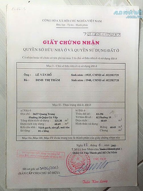 nhà hẻm xe hơi, DT :4,6x13m=5,78tỷ. trệt lầu, sân thượng.Quang trung P.10 GV - 15
