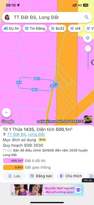 Đất đẹp ngộp Xã Đất Đỏ tp Hồ Chí Minh  500m  ngang 12x39 thổ cư 120m Mặt tiền đường 5m - 2