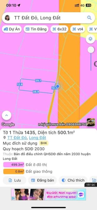 500m2(12×39)120m THỔ CƯ XÃ ĐẤT ĐỎ.GẦN TL 52 , GẦN KCN. MẶT ĐƯỜNG HẺM KHU DÂN CƯ ĐÔNG. - 2
