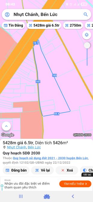 BÁN ĐẤT 2MT QUỐC LỘ 1A BẾN LỨC, ĐẤT THỔ CƯ XÂY DỰNG NGAY - 2