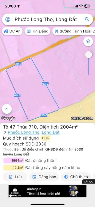 Bán Đất 2000m Đất gần khu công nghiệp Đất Đỏ Ngang 30x60 nở hậu 35  Có sẵn 100tc - 4