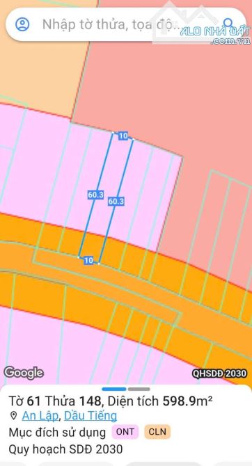 BÁN ĐẤT MT DT748, AN LẬP, DẦU TIẾNG, DT:10x60, TC160M2, SHR, GIÁ 2,850 TỶ - 1