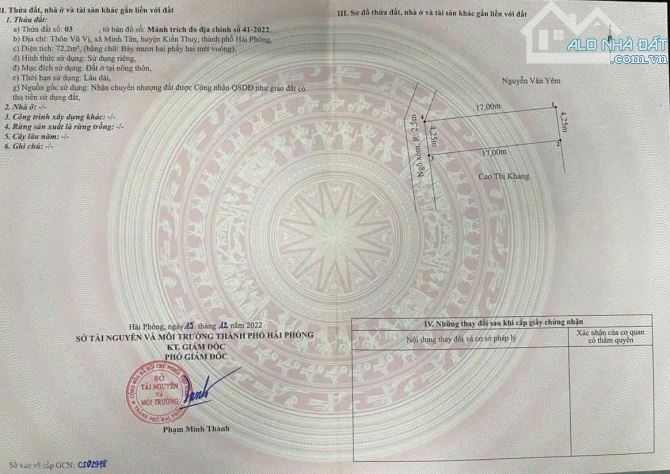 Chỉ 1tỷ0xxtr sở hữu 72,2m2 tuyến 2 ngõ 3,5m Ngay Nhà Văn Hoá_Vũ Vị_Minh Tân_Kiến Thuỵ