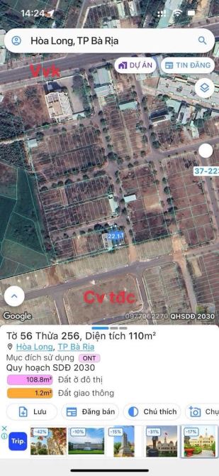 Bán đất lan anh 1 ngay tái định cư hoà long tpbr dt 110m2 giá 2ty550