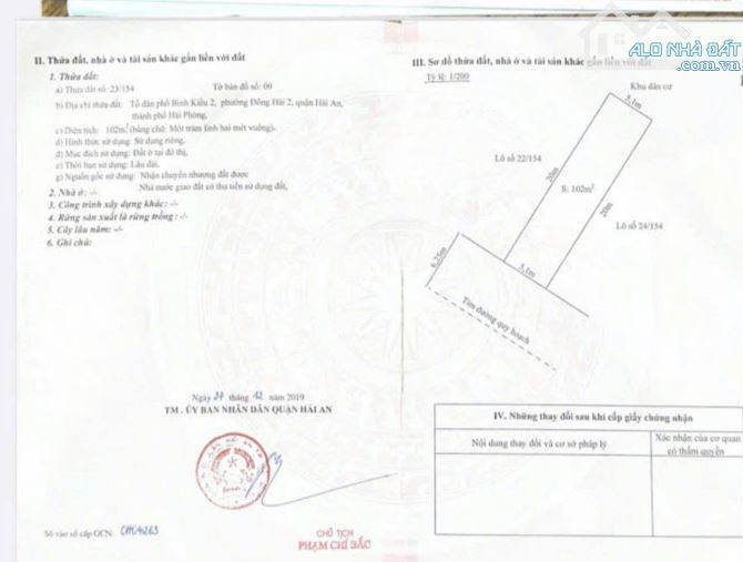 849.BÁN LÔ ĐẤT TĐC TASA - PHƯỜNG ĐÔNG HẢI 2 - QUẬN HẢI AN - HP DIỆN TÍCH : 102m2 mặt tiền
