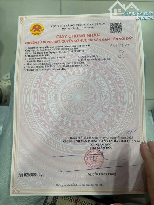 SỔ HỒNG MỚI THƠM MÙI MỰC LÔ ĐẤT GÓC (5.7x18) 2MT HIỆP THÀNH 26, Q12
