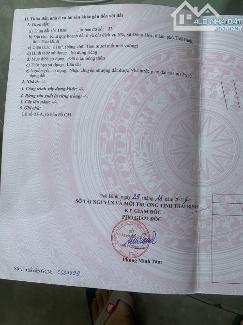 BÁN MẶT ĐƯỜNG NGUYỄN ĐỨC CẢNH - ĐÔNG HÒA, PHƯỜNG TRÀ LÝ - HƯNG YÊN 81m2_MẶT 4.5m - 3.1 TỶ