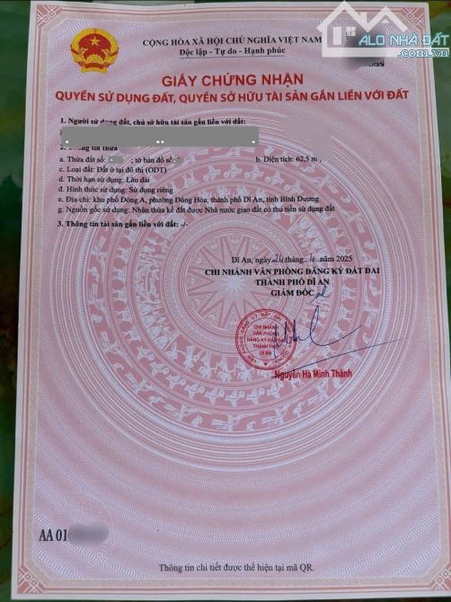 Bán đất 5x12.5m, đường N2 KDC Đông Hòa C p. Đông Hòa kế trường cấp 1 - 2