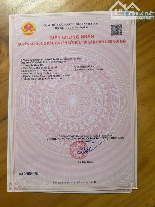 Bán đất 5.2*20m. Mặt tiền kd nhựa .cách chợ Hocmon 400m - 3