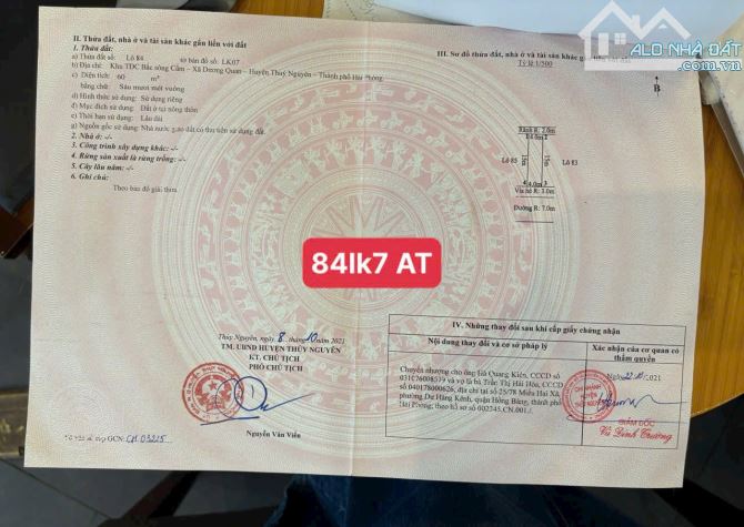 ❎Chào bán 3 lô 84Lk07, 70lk07và 11lk11  RẺ NHẤT Tái Định Cư Áp Tràn - Phường Thuỷ Nguyên
