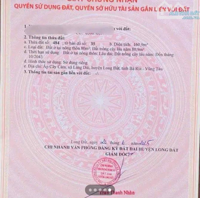 THANH LÝ DUY  NHẤT 1 LÔ CUỐI 800TR 7mđường nhựa 10m đèn đường xã Đất Đỏ - TP HCM.