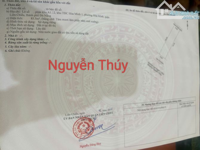 Đất Đường 7m5 Nguyễn Thúy , cách Biển 300m. S= 86m2 Sạch Đẹp Giá: 6.15 tỷ