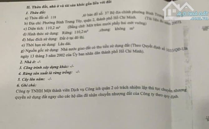 BÁN ĐẤT Dự Án Dịch Vụ Công Ích Quận 2 –  Khu 128 Lê Văn Thịnh , bán 4 lô Giá TLcc 09030341 - 11