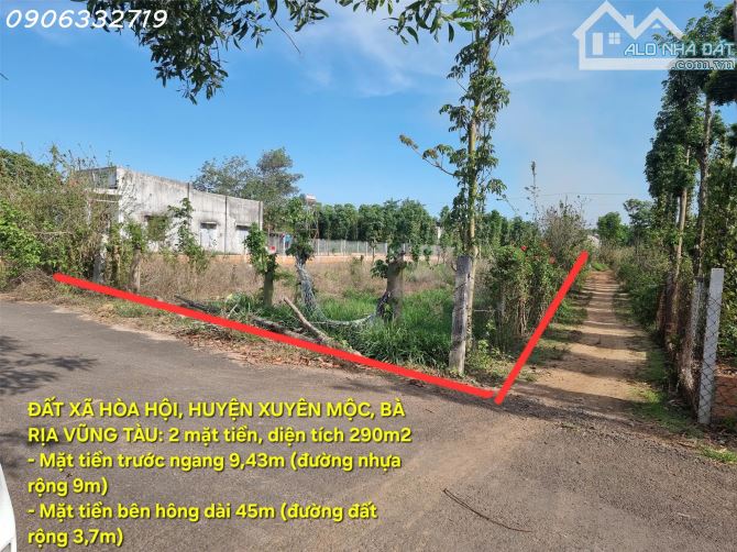 Bán đất 2 mặt tiền xã Hòa Hội, Xuyên Mộc, Bà Rịa Vũng Tàu, DT 290m2, giá đầu tư - 1
