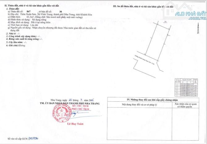Hạ gấp 100tr bán nhanh 1ty199 lô đất hẻm Xuân Sơn xã Vĩnh Trung ------- Diện tích : 61.1m2 - 4