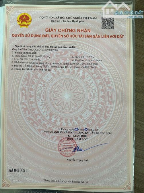Lô đất 857,7m2 xây nhà vườn hoặc phân lô tách thửa tại Trung Nghĩa, Hợp Đức, Đồ Sơn - 5