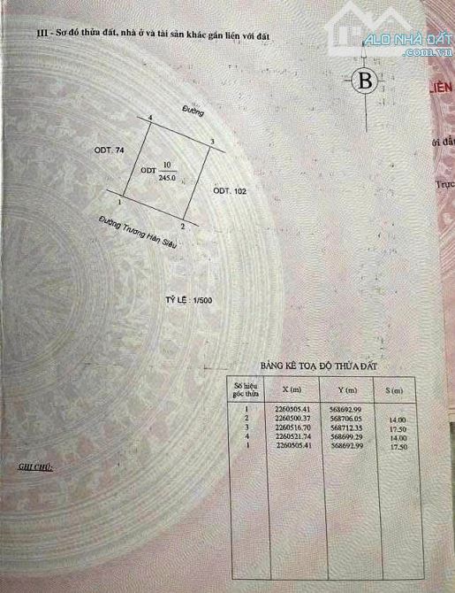 Chào bán lô đất Biệt thự đường Trương Hán Siêu/ kdt Hoà Vượng. DT245m2, mặt 14m