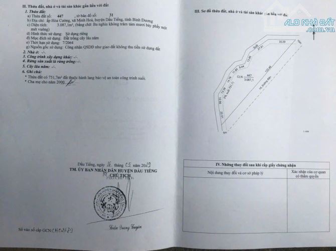 Bán 5,2 ha đất cao su ở xã Minh Hoà , huyện Dầu Tiếng , tỉnh Bình Dương giá 500n 1m2