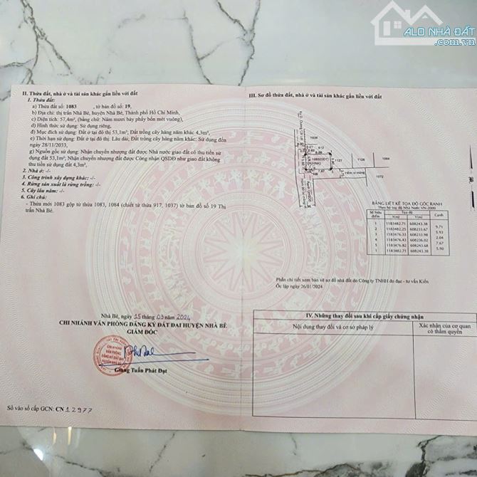 Cần bán đất góc 2 mặt tiền hẻm Dương Cát Lợi, Nhà Bè, DT 6,2 x10m. Giá 5,4 tỷ
