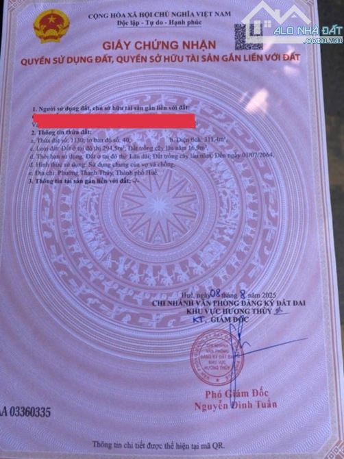 Bán lô đất kiệt ô tô Phùng Quán - Thuỷ Dương - TP Huế