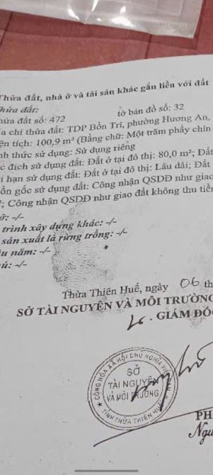 ĐẤT NỀN HƯƠNG AN TP HUẾ 100M2 GIÁ CHỈ 750 TRIỆU